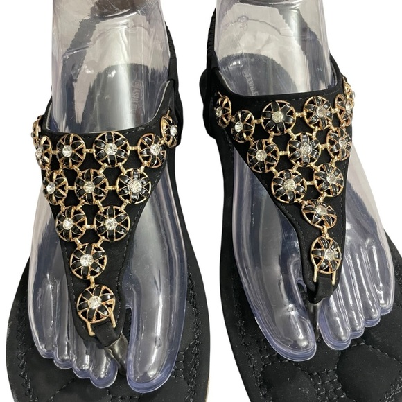 Ashley Blue Comfortable Flat Sandals With Rhinestone Decor,Soft Sole,Black Sz. 9 - Picture 5 of 11